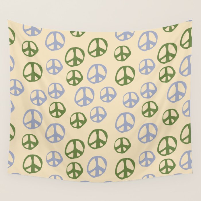 Hand-drawn Peace Symbol Pattern Wall Tapestry Gallery Image 1