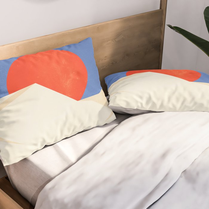 The Japanese Sun | Vintage Minimal Mount Fuji Landscape Pillow Sham Gallery Image 2
