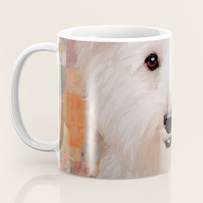 White Klimt Dog with Brown Eyes Coffee Mug Gallery Image 3