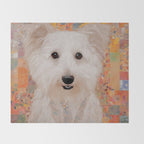 White Klimt Dog with Brown Eyes Throw Blanket Gallery Image 2