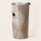 White Klimt Dog with Brown Eyes Travel Mug Gallery Image 2