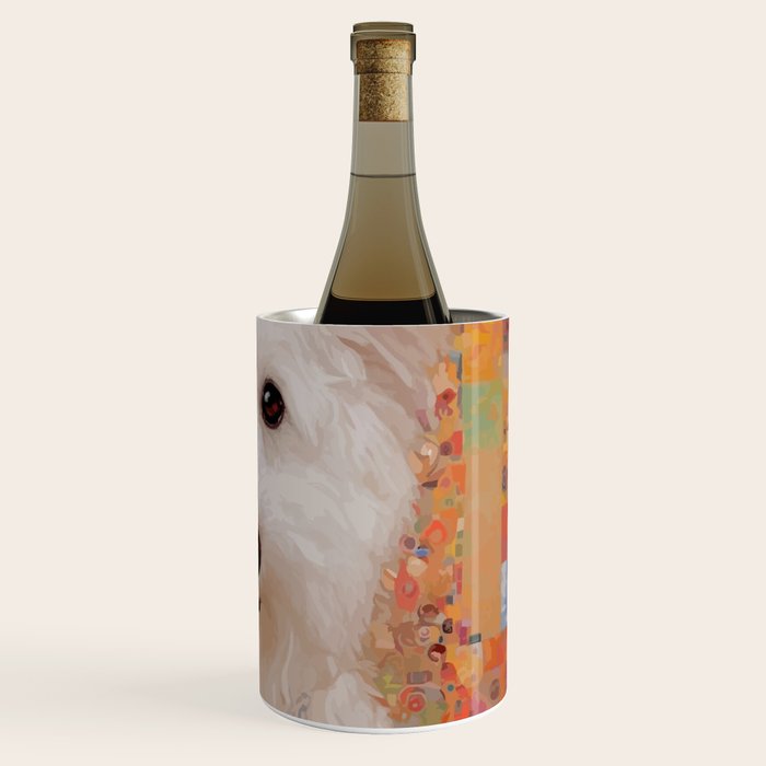 White Klimt Dog with Brown Eyes Wine Chiller Gallery Image 3