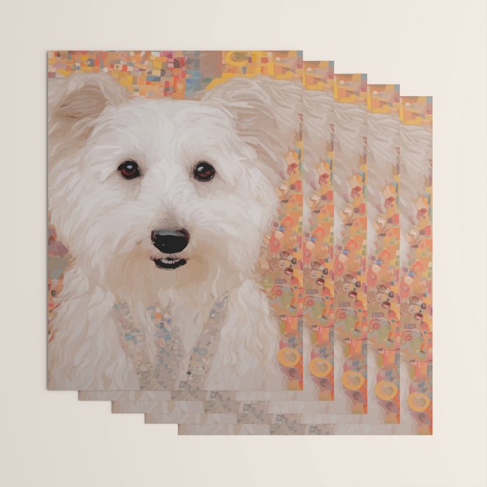 White Klimt Dog with Brown Eyes Wrapping Paper Gallery Image 3
