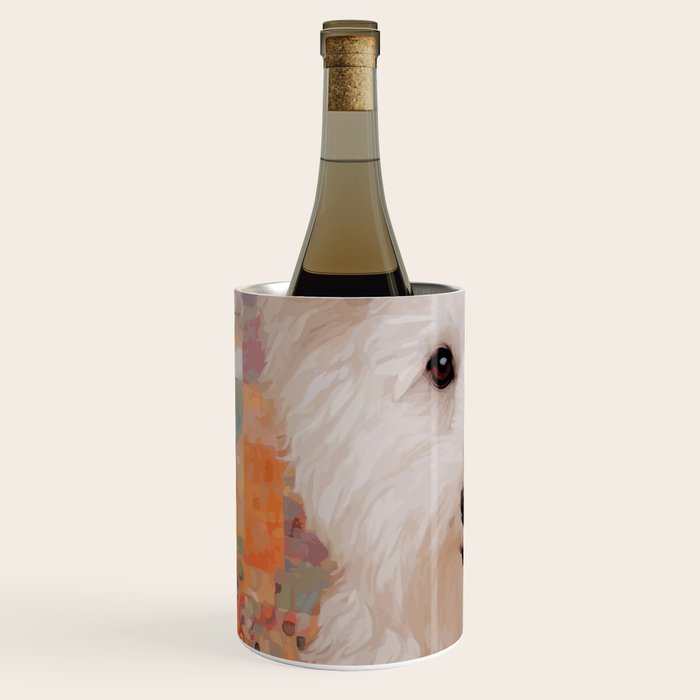 White Klimt Dog with Brown Eyes Wine Chiller Gallery Image 2