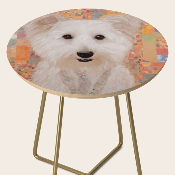 White Klimt Dog with Brown Eyes Side Table Gallery Image 2