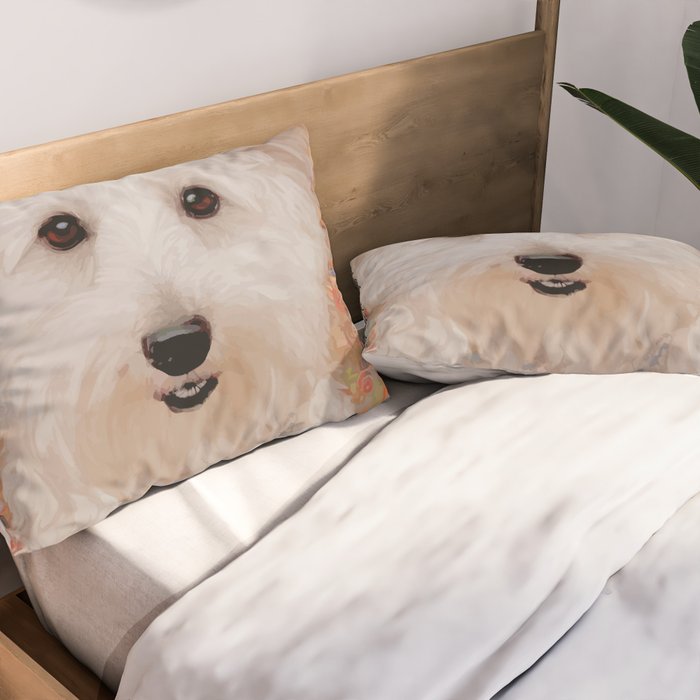 White Klimt Dog with Brown Eyes Pillow Sham Gallery Image 2