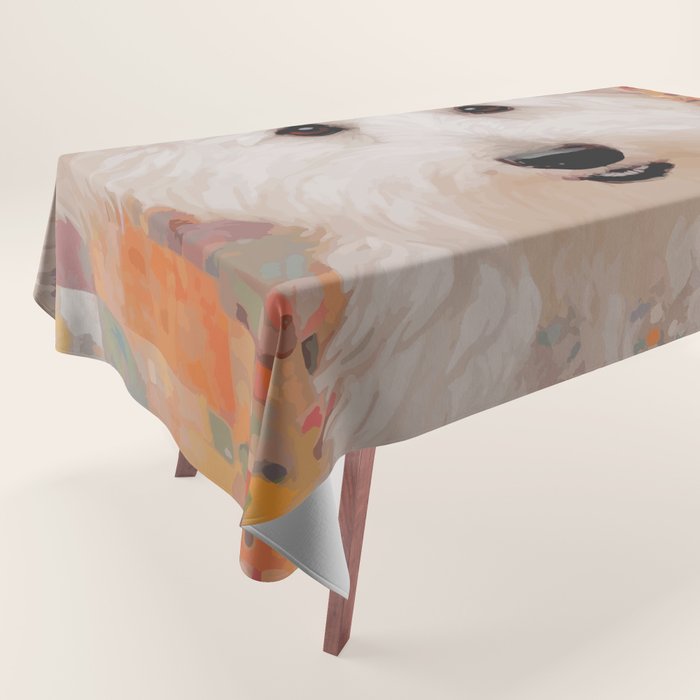 White Klimt Dog with Brown Eyes Tablecloth Gallery Image 1