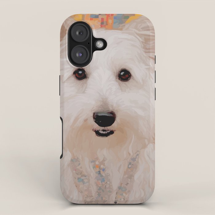 White Klimt Dog with Brown Eyes iPhone Case Gallery Image 1