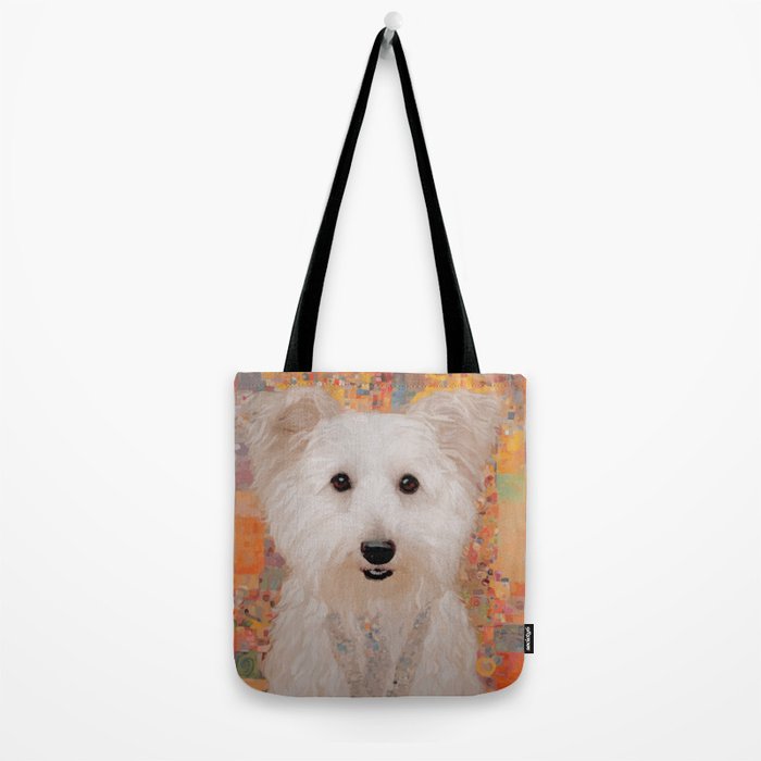 White Klimt Dog with Brown Eyes Tote Bag Gallery Image 2