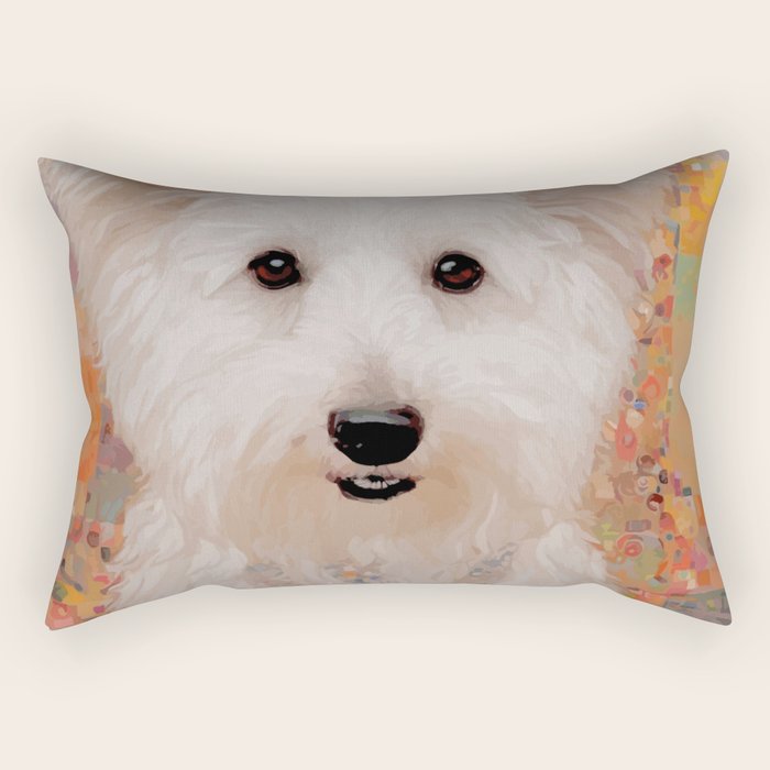 White Klimt Dog with Brown Eyes Rectangular Pillow Gallery Image 2