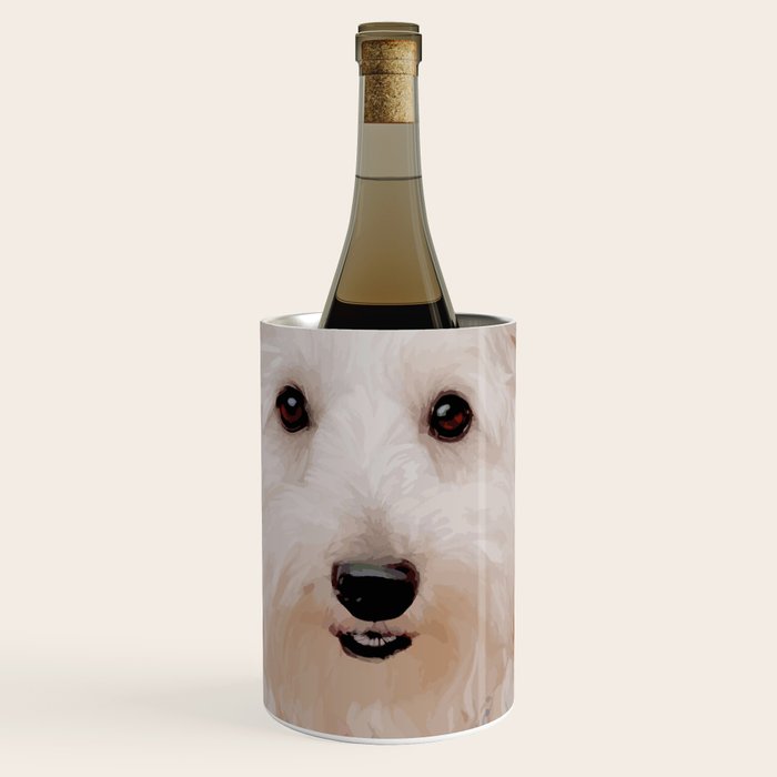 White Klimt Dog with Brown Eyes Wine Chiller Gallery Image 1