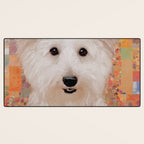 White Klimt Dog with Brown Eyes Desk Mat Gallery Image 3