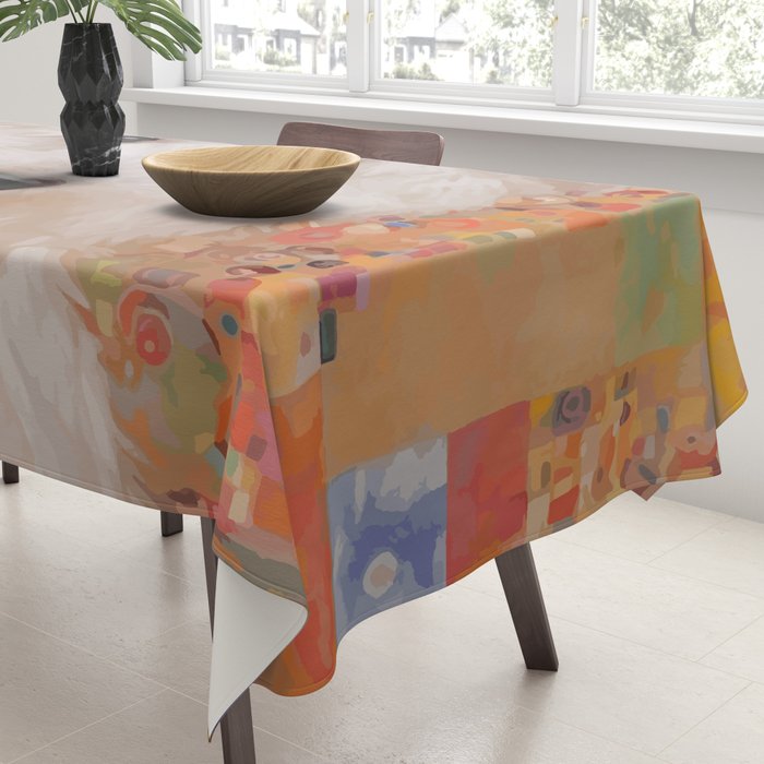 White Klimt Dog with Brown Eyes Tablecloth Gallery Image 3