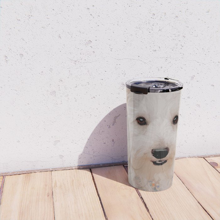 White Klimt Dog with Brown Eyes Travel Mug Gallery Image 4