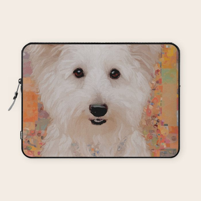 White Klimt Dog with Brown Eyes Laptop Sleeve Gallery Image 1