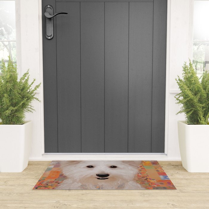 White Klimt Dog with Brown Eyes Welcome Mat Gallery Image 3