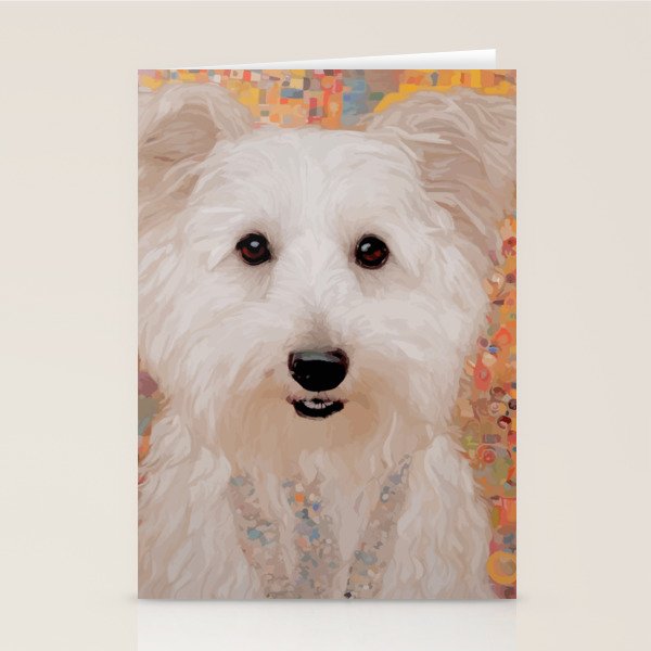 White Klimt Dog with Brown Eyes Stationery Card Gallery Image 1