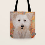 White Klimt Dog with Brown Eyes Tote Bag Gallery Image 1