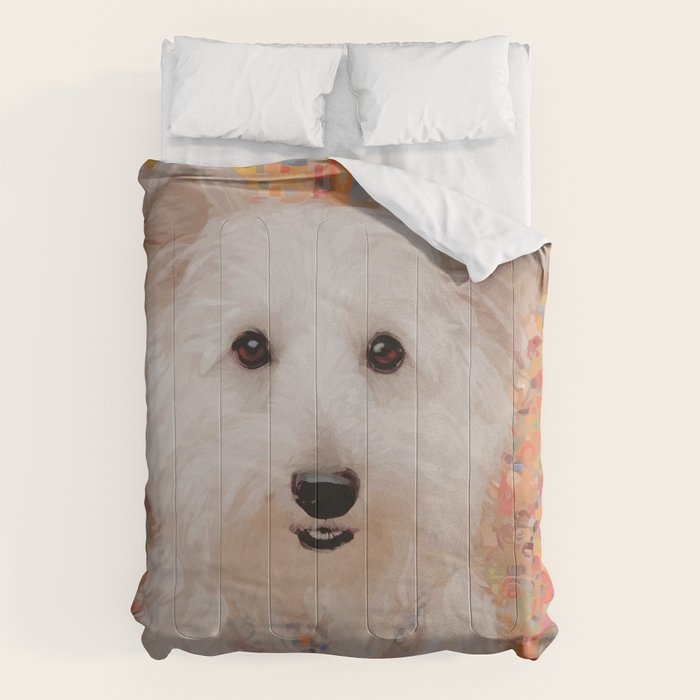 White Klimt Dog with Brown Eyes Comforter Gallery Image 6