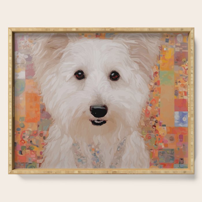 White Klimt Dog with Brown Eyes Serving Tray Gallery Image 1