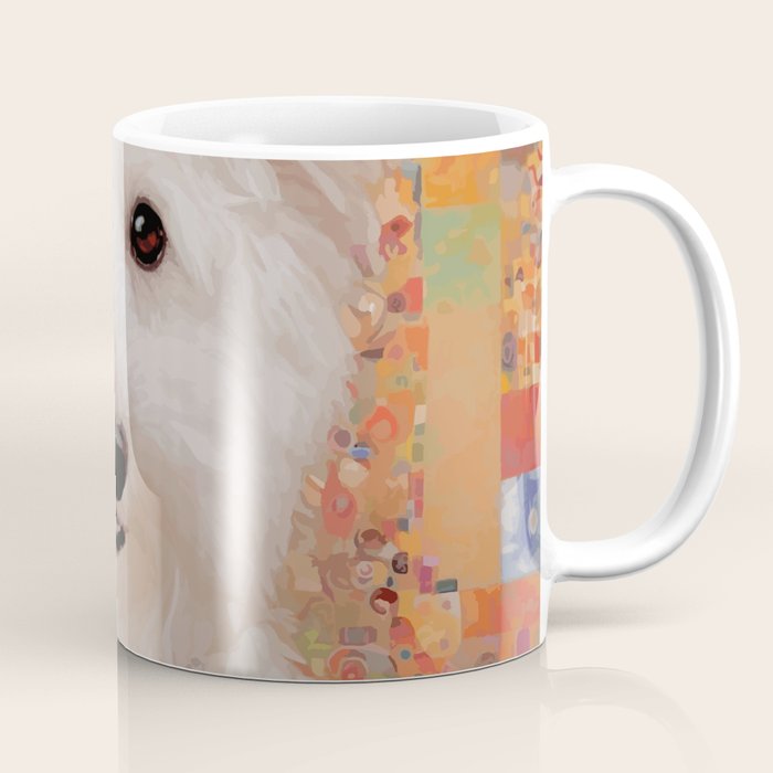 White Klimt Dog with Brown Eyes Coffee Mug Gallery Image 1