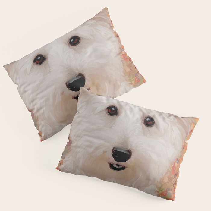 White Klimt Dog with Brown Eyes Pillow Sham Gallery Image 3
