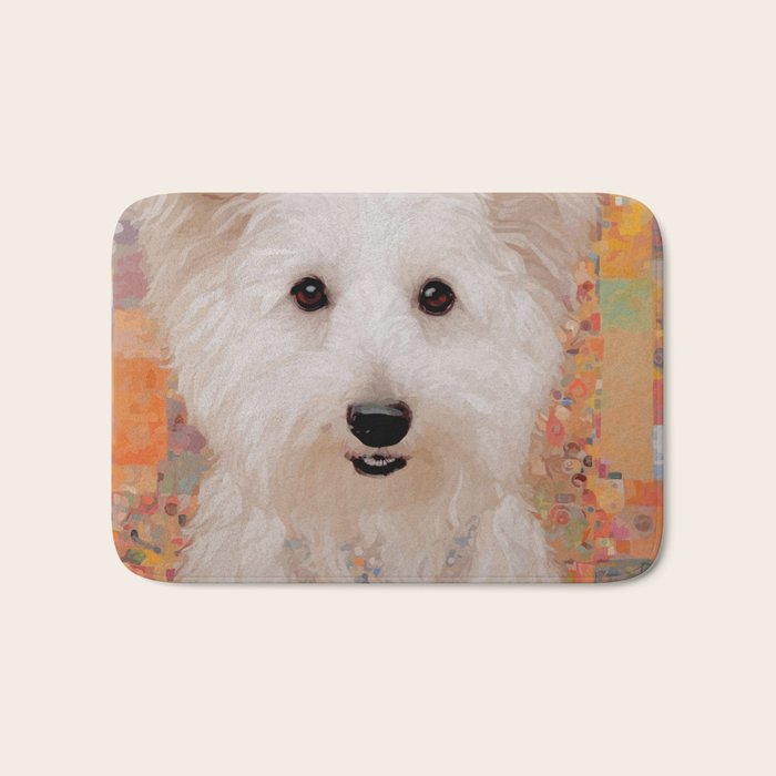 White Klimt Dog with Brown Eyes Bath Mat Gallery Image 1