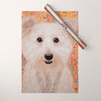 White Klimt Dog with Brown Eyes Wrapping Paper Gallery Image 1