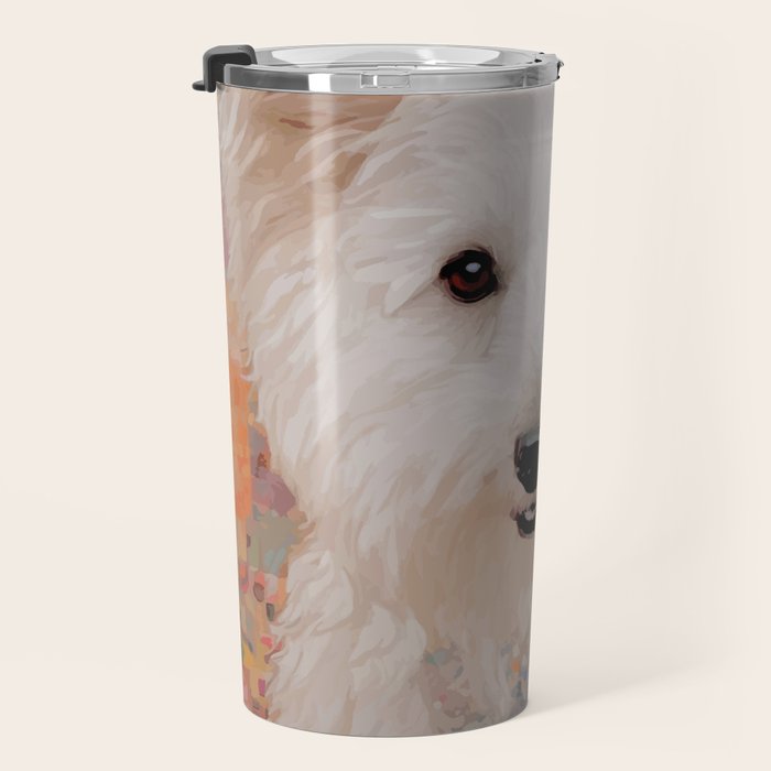 White Klimt Dog with Brown Eyes Travel Mug Gallery Image 3