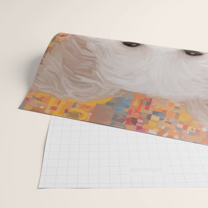 White Klimt Dog with Brown Eyes Wrapping Paper Gallery Image 2