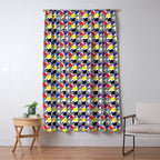 Textured Mid-century Circles 5 - Red, Blue, Yellow On White Window Curtain Gallery Image 5