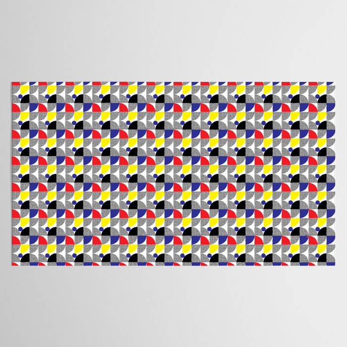 Textured Mid-century Circles 5 - Red, Blue, Yellow On White Tablecloth Gallery Image 2
