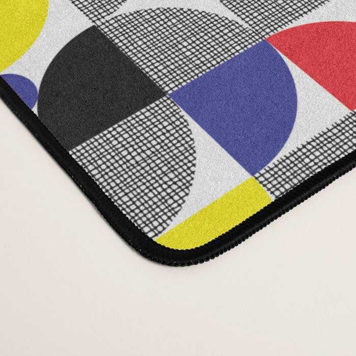 Textured Mid-century Circles 5 - Red, Blue, Yellow On White Desk Mat Gallery Image 4