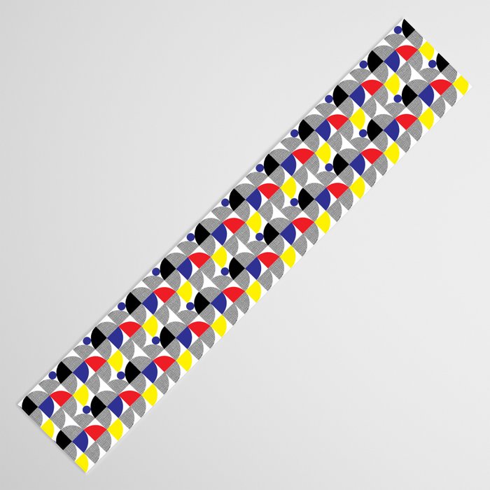 Textured Mid-century Circles 5 - Red, Blue, Yellow On White Table Runner Gallery Image 3