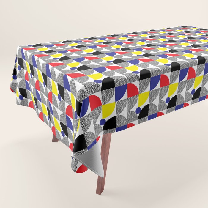 Textured Mid-century Circles 5 - Red, Blue, Yellow On White Tablecloth Gallery Image 1