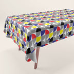 Textured Mid-century Circles 5 - Red, Blue, Yellow On White Tablecloth Gallery Image 1