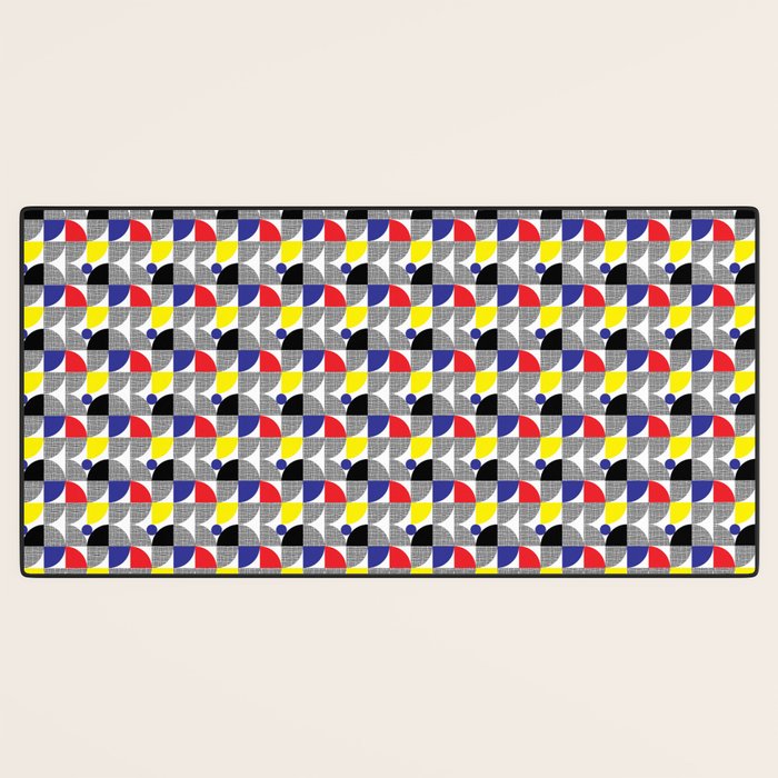 Textured Mid-century Circles 5 - Red, Blue, Yellow On White Desk Mat Gallery Image 3