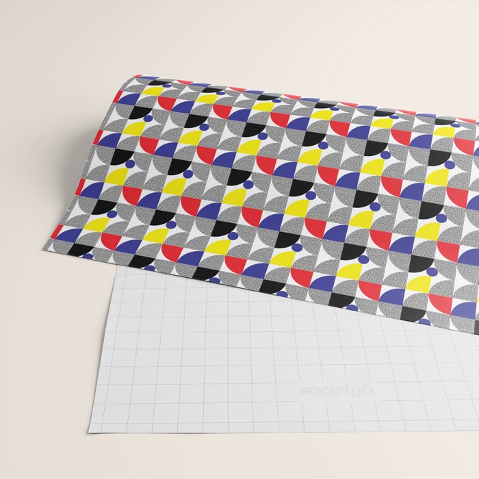 Textured Mid-century Circles 5 - Red, Blue, Yellow On White Wrapping Paper Gallery Image 2