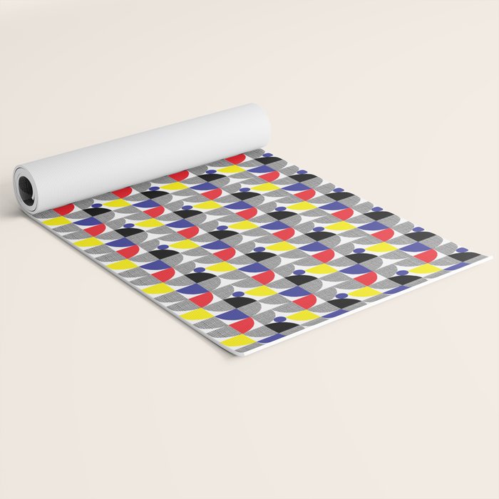 Textured Mid-century Circles 5 - Red, Blue, Yellow On White Yoga Mat Gallery Image 2