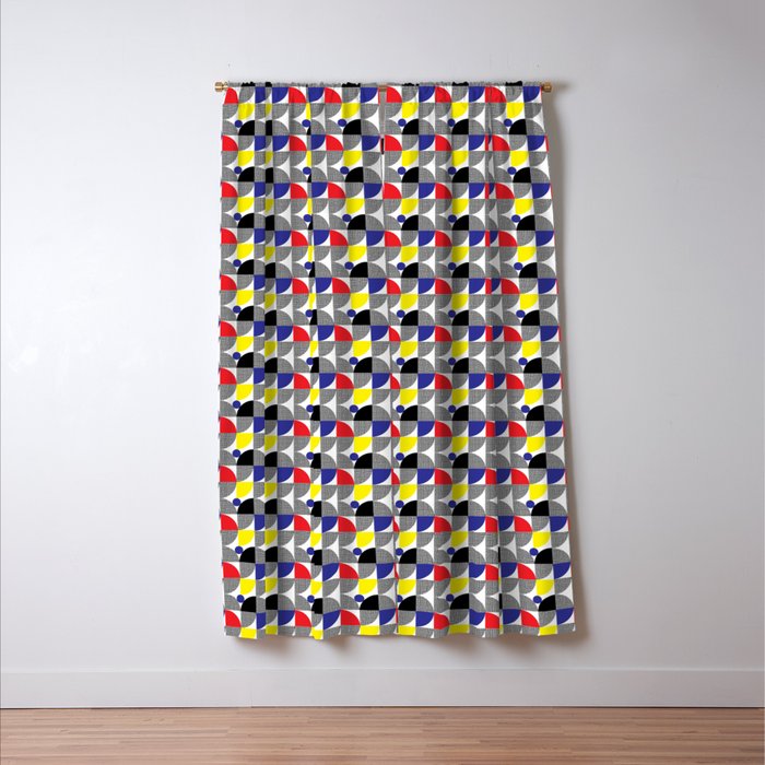 Textured Mid-century Circles 5 - Red, Blue, Yellow On White Window Curtain Gallery Image 3
