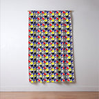 Textured Mid-century Circles 5 - Red, Blue, Yellow On White Window Curtain Gallery Image 3