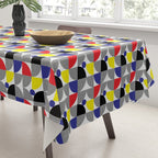 Textured Mid-century Circles 5 - Red, Blue, Yellow On White Tablecloth Gallery Image 3