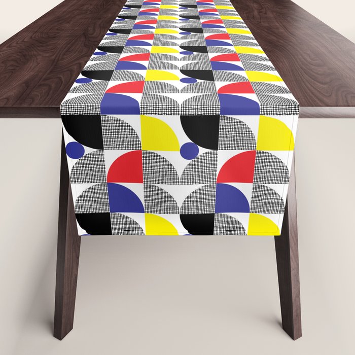 Textured Mid-century Circles 5 - Red, Blue, Yellow On White Table Runner Gallery Image 1