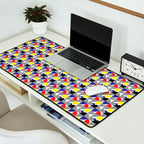 Textured Mid-century Circles 5 - Red, Blue, Yellow On White Desk Mat Gallery Image 2