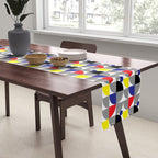 Textured Mid-century Circles 5 - Red, Blue, Yellow On White Table Runner Gallery Image 2