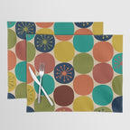 Midcentury Modern Atomic Dot Semi Pattern in Mustard, Olive, Orange, Turquoise, Blue, and Beige Placemat Gallery Image 1