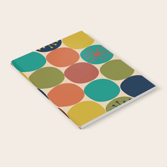 Midcentury Modern Atomic Dot Semi Pattern in Mustard, Olive, Orange, Turquoise, Blue, and Beige Notebook Gallery Image 2