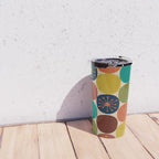 Midcentury Modern Atomic Dot Semi Pattern in Mustard, Olive, Orange, Turquoise, Blue, and Beige Travel Mug Gallery Image 4