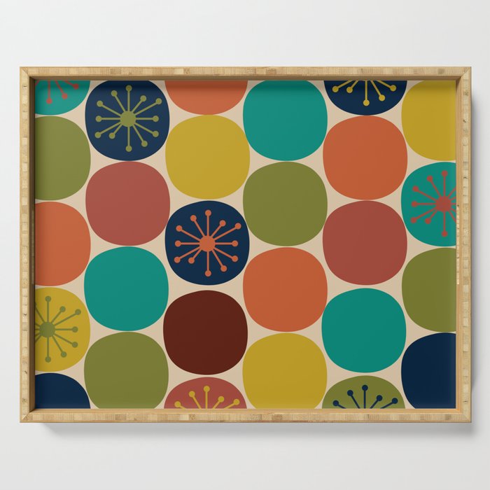 Midcentury Modern Atomic Dot Semi Pattern in Mustard, Olive, Orange, Turquoise, Blue, and Beige Serving Tray Gallery Image 1