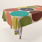 Midcentury Modern Atomic Dot Semi Pattern in Mustard, Olive, Orange, Turquoise, Blue, and Beige Tablecloth Gallery Image 1